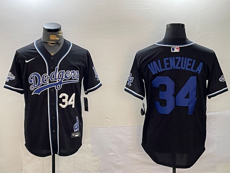 Men Los Angeles Dodgers 34 Valenzuela Black Game 2024 Nike MLB Jersey style 12024